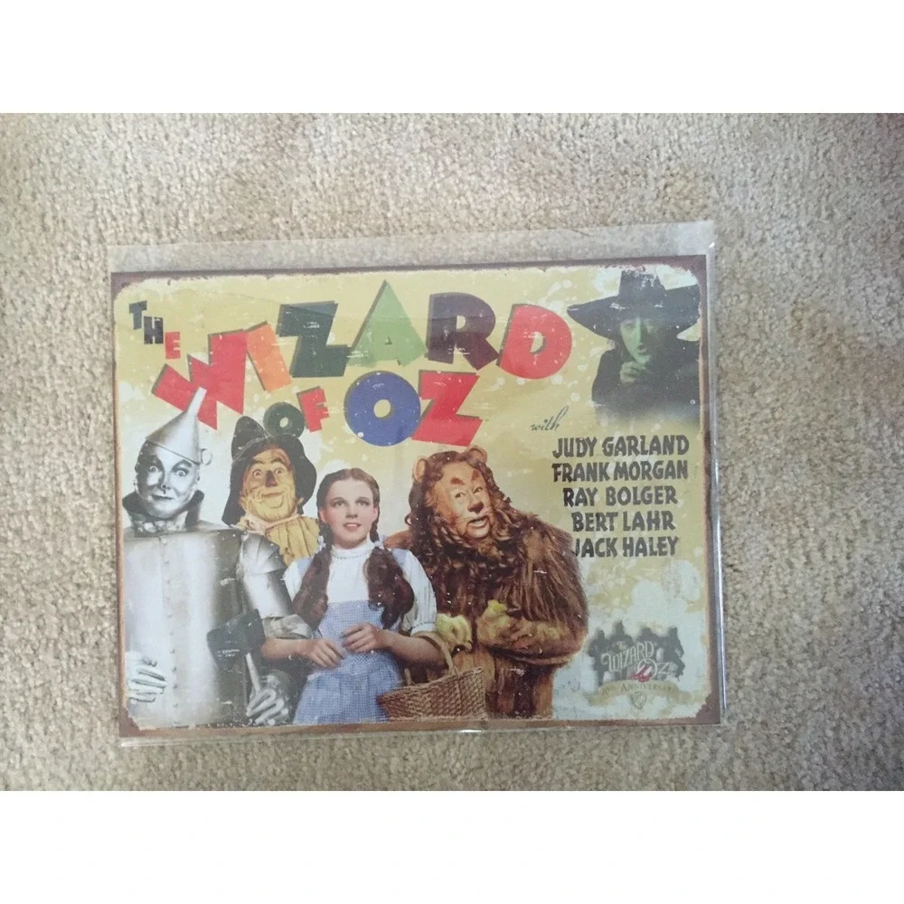 Wizard of Oz Collectible Tin Metal Signs 12x16 and Small Canvas Art Lot 4pc
